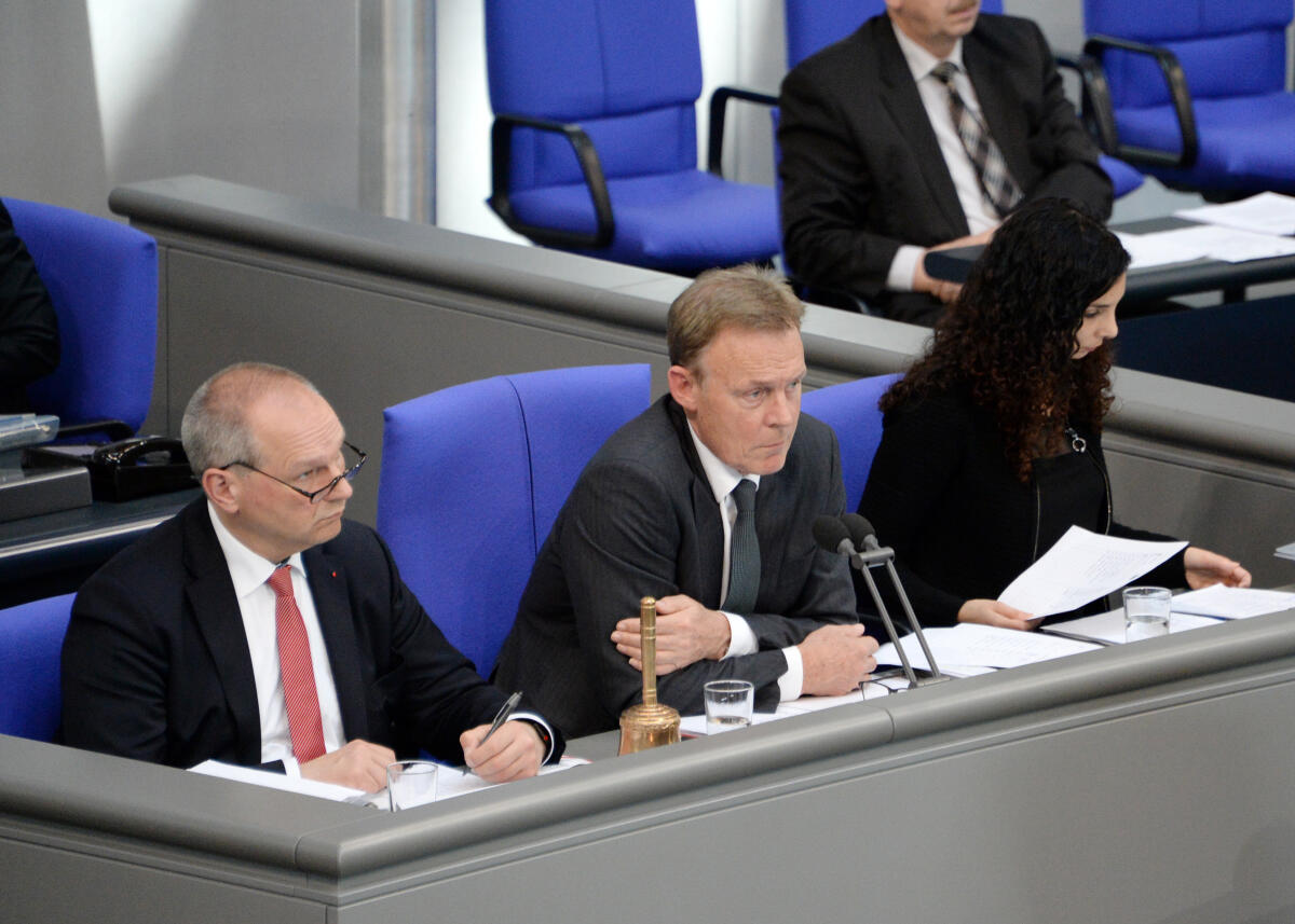Tatti, Jessica; Stein, Mathias; Oppermann, Thomas Schriftführer, 29. Sitzung Deutscher Bundestag: Jessica Tatti, DIE LINKE, Mathias Stein, SPD, Vorsitz: Bundestagsvizepräsident Thomas Oppermann, SPD.