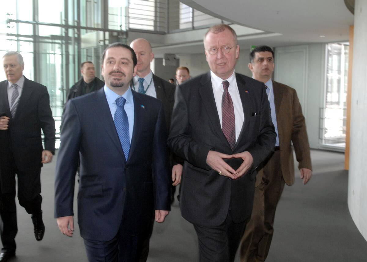 Polenz, Ruprecht; Hariri, Saad Rafik Ruprecht Polenz, (re), CDU/CSU, Vorsitzender des Auswärtigen Ausschusses des Deutschen Bundestages, empfängt den Präsidenten des Ministerrates der Libanesischen Republik, Saad Rafik Hariri, (li), zu einer Ausschusssitzung.