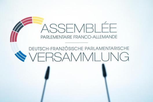  Beschreibung: Pressewand zur vierten Sitzung der Deutsch-Französischen Parlamentarischen Versammlung als Videokonferenz.
Fotograf/in: Simone M. Neumann