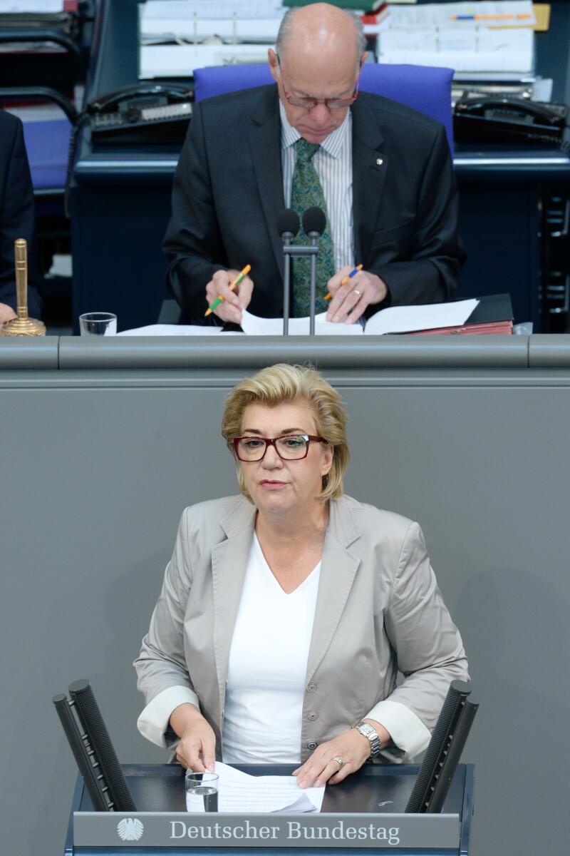 Strothmann, Lena; Lammert, Norbert Lena Strothmann, CDU/CSU, Bundestagsabgeordnete, Abgeordnete, Mitglied des Deutschen Bundestages, MdB, Rede, Deutscher Bundestag, 36. Sitzung, Top 3, Thema: Berufliche Bildung, Vorsitz: Bundestagspräsident Prof. Dr. Norbert Lammert, CDU/CSU.; Rednerpult.
