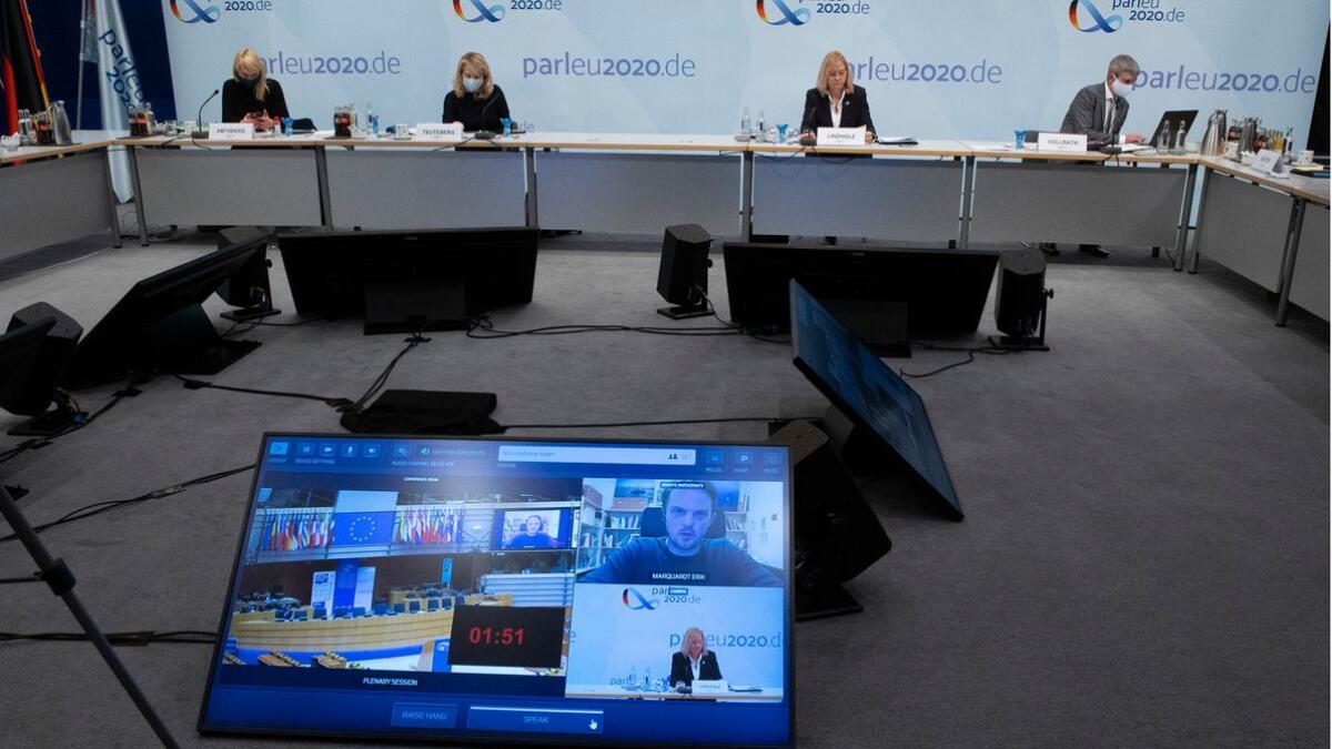 Teilnehmer und Teilnehmerinnen während der Hochrangigen Konferenz zu Migration und Asyl in Europa. Diese Konferenz fand, Corona bedingt, als Videokonferenz statt. Teilnehmer und Teilnehmerinnen während der Hochrangigen Konferenz zu Migration und Asyl in Europa. Diese Konferenz fand, Corona bedingt, als Videokonferenz statt.