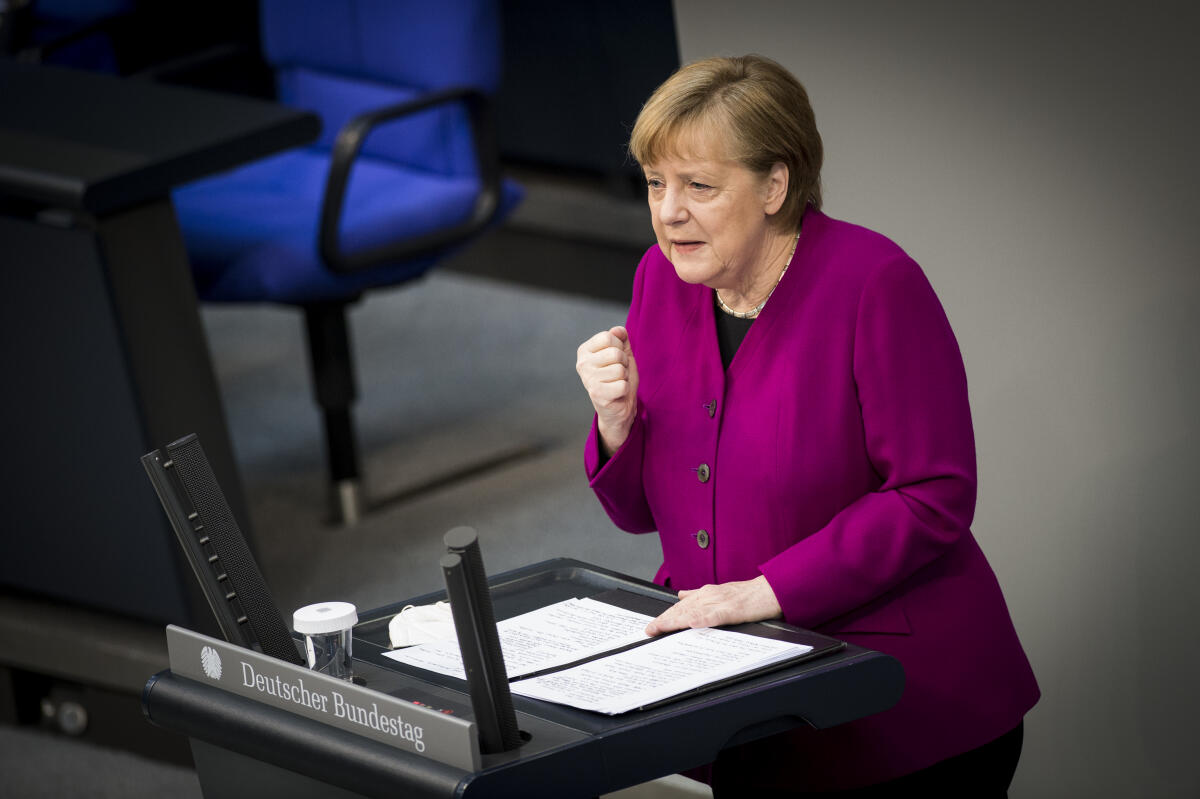 Bundeskanzlerin Dr. Angela Merkel (CDU), in ihrer Regierungserklärung zum Europäischen Rat am 25. und 26. März 2021 am Donnerstag, 25. März 2021. Merkel, Angela Bundeskanzlerin Dr. Angela Merkel (CDU), in ihrer Regierungserklärung zum Europäischen Rat am 25. und 26. März 2021 am Donnerstag, 25. März 2021.