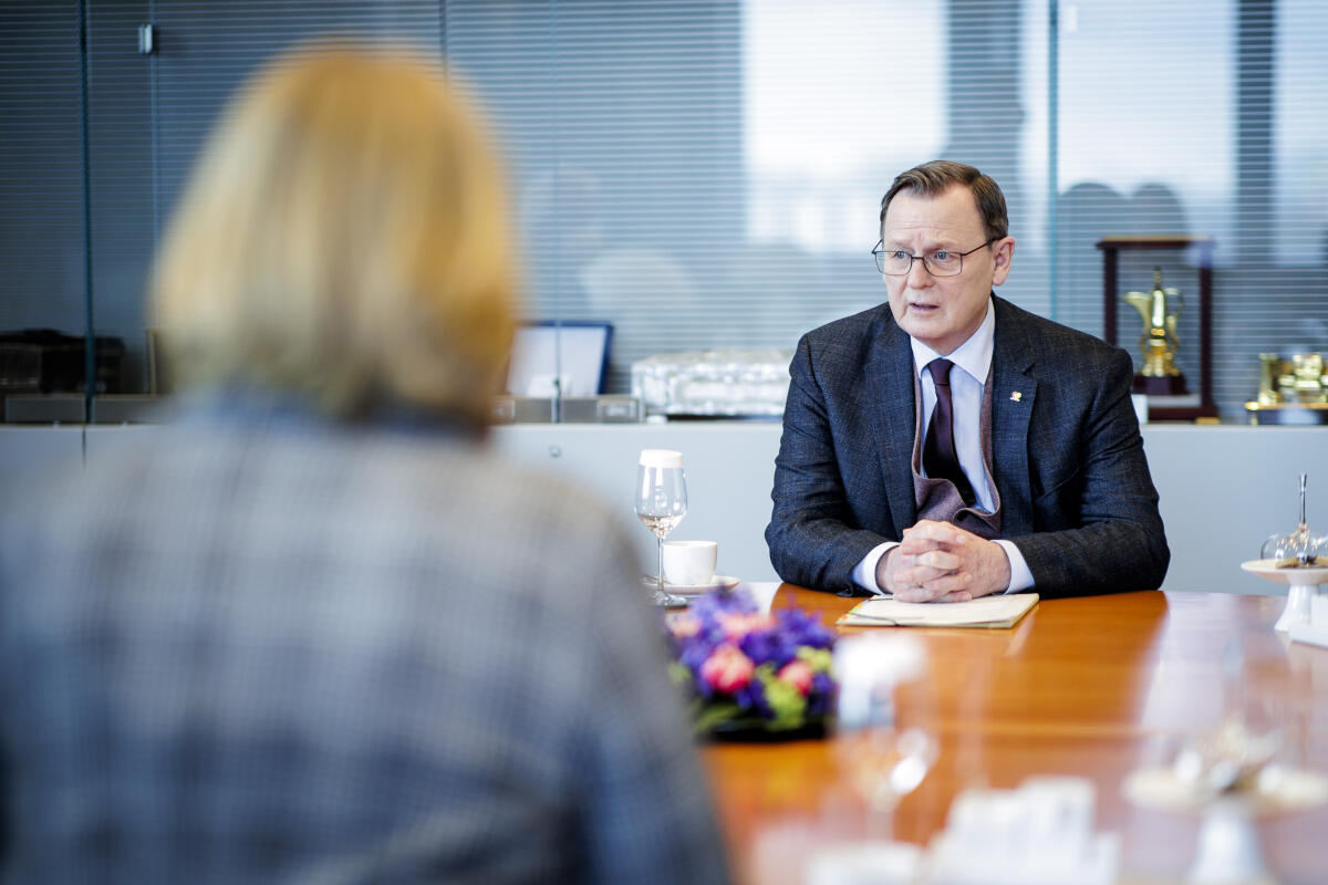 Bundestagspräsidentin Bärbel Bas, SPD, MdB, empfängt Bodo Ramelow (im Bild), MdL, Präsident des Bundesrates und Ministerpräsident des Bundeslandes Thüringen, zum Antrittsbesuch anlässlich seiner Übernahme der Amtsgeschäfte als Präsident des Bundesrates. Ramelow, Bodo Bundestagspräsidentin Bärbel Bas, SPD, MdB, empfängt Bodo Ramelow (im Bild), MdL, Präsident des Bundesrates und Ministerpräsident des Bundeslandes Thüringen, zum Antrittsbesuch anlässlich seiner Übernahme der Amtsgeschäfte als Präsident des Bundesrates.