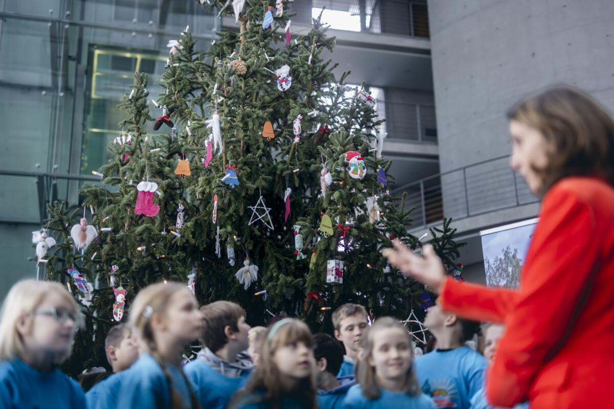 Bundestagsvizepräsidentin Aydan Özoğuz, SPD, MdB, empfängt einen Weihnachtsbaum vom Naturpark Niederlausitzer Heidelandschaft aus Brandenburg, stellvertretend für alle nationalen Naturlandschaften. Bundestagsvizepräsidentin Aydan Özoğuz, SPD, MdB, empfängt einen Weihnachtsbaum vom Naturpark Niederlausitzer Heidelandschaft aus Brandenburg, stellvertretend für alle nationalen Naturlandschaften.