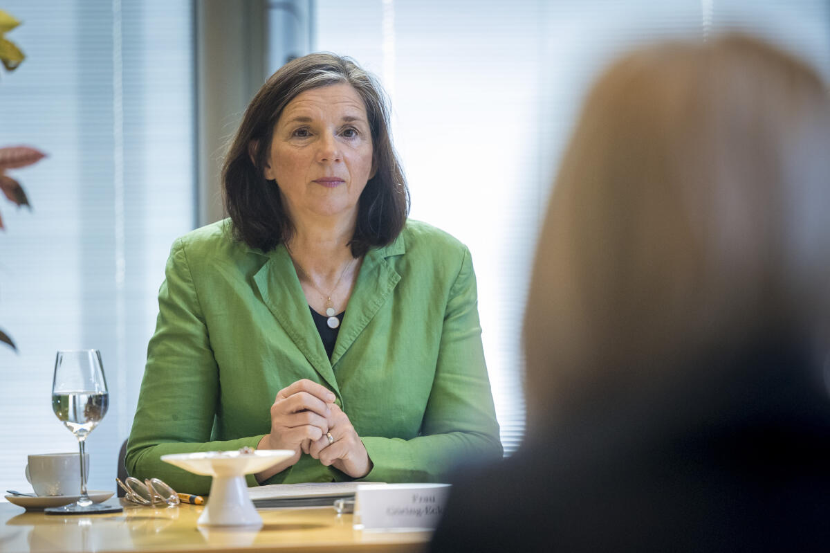 Göring-Eckardt, Katrin Bundestagsvizepräsidentin Katrin Göring-Eckardt, Bündnis 90/Die Grünen, MdB, empfängt eine Parlamentariergruppe der Republik Moldau zu einem Gespräch. Hier im Gespräch mit Mariana Lucreteanu, Vorsitzende der Moldauisch-Deutschen Parlamentariergruppe, Mitglied des Ausschusses für sozialen Schutz, Gesundheit und Familie, PAS-Fraktion, (von hinten).