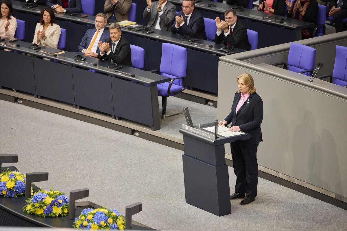Bas, Bärbel Sonderveranstaltung mit dem Staatspräsidenten der Ukraine, Wolodymyr Selenskyj. Hier Bundestagspräsidentin Bärbel Bas (im Bild), SPD, MdB, während ihrer Ansprache.