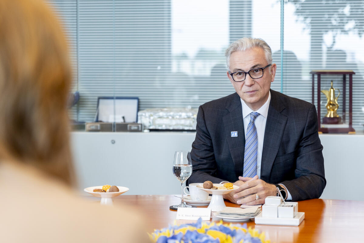  Bundestagspräsidentin Bärbel Bas, SPD, MdB, empfängt den Präsidenten der Parlamentarischen Versammlung des Europarates (kurz: PVER), Theodoros Rousopoulos (im Bild), zum Gespräch.