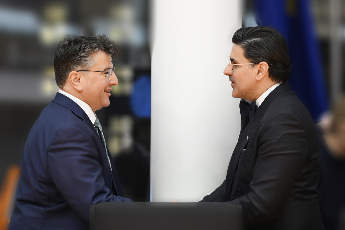 Mijatović, Boris Boris Mijatović, MdB, Bündnis 90/Die Grünen, Vorsitzender des Unterausschusses Internationale Ordnung, Vereinte Nationen und internationale Organisationen begrüßt den Kanzler des Internationalen Strafgerichtshofs zum Beginn des gemeinsamen Fachgesprächs.