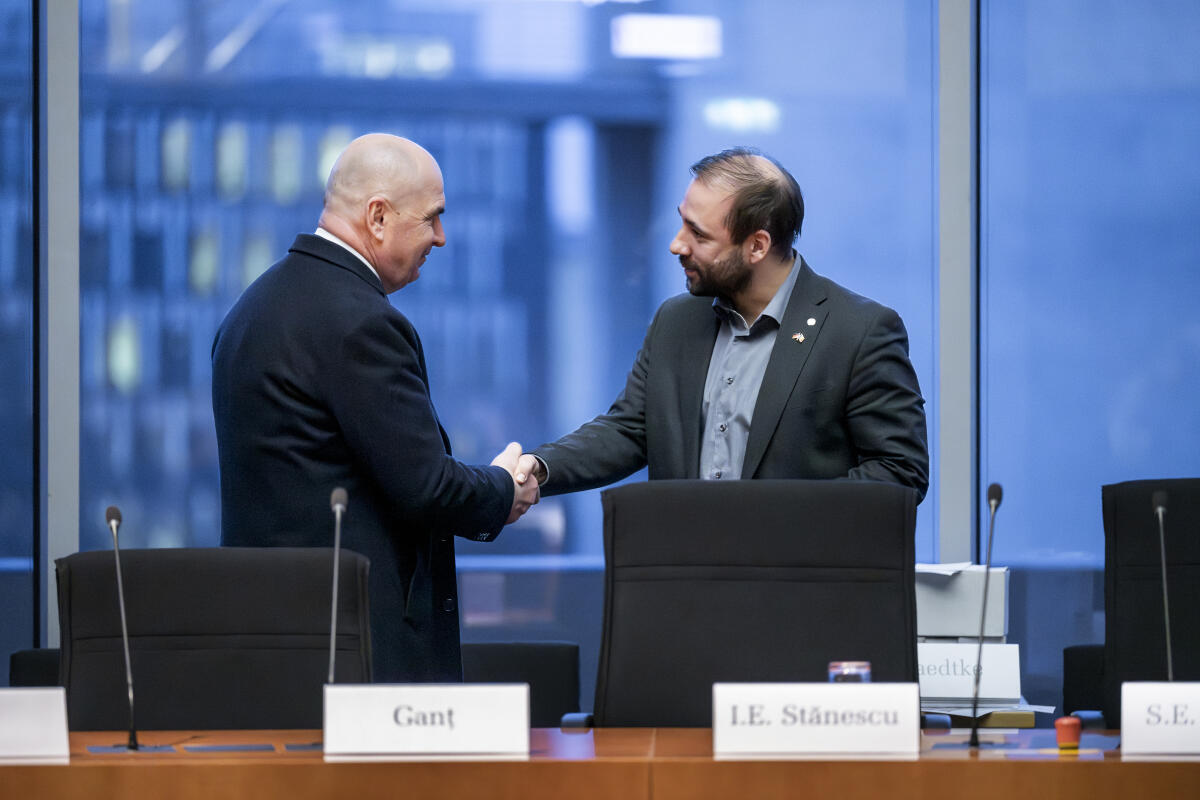 Bolojan, Ilie; Schraps, Johannes Ilie Bolojan, Premierminister von Rumänien, ist mit einer Delegation zu Gast im Europa-Ausschuss.